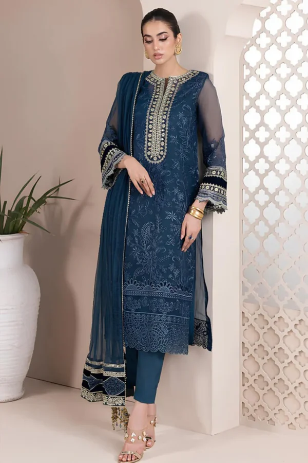 KN727-BAROQUE-Embroidered 3Pc Organza Dress With Dupatta