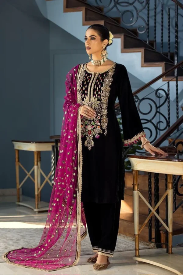 KN1115-Maria B Velvet Embroidered with Dupatta
