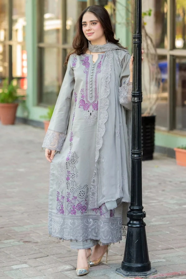 3PC DHANAK EMBROIDERED SHIRT WITH CHIFFON EMBROIDERED DUPATTA