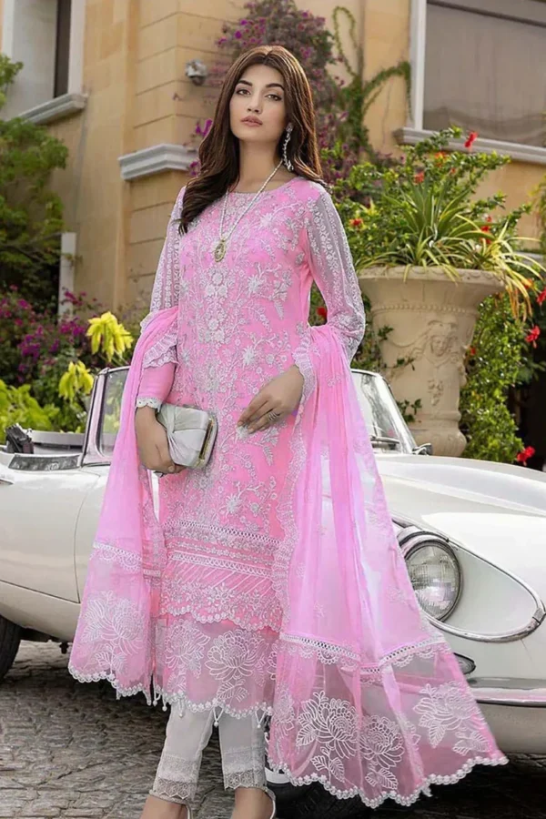 KN107- WINTER AZURE -Embroidered 3 Piece Organza Dress with Organza Duppata