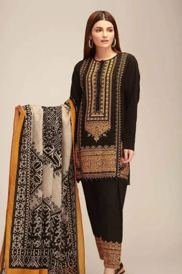 KN424-WINTER UNSTITCHED 3 Piece Dhanak Embroidered Suit with Printed Wool Shawll