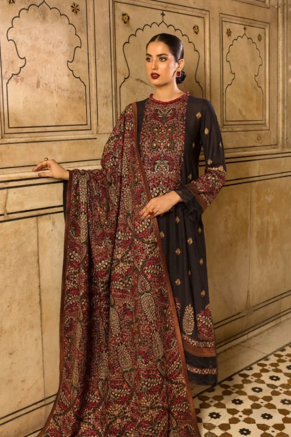 KN546-WINTER 3-Pc Embroidered Dhanak Suit with Heavy Embroidered Dhanak Shawll