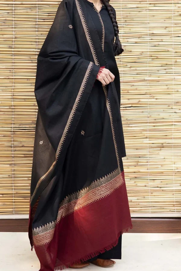 KN555-3 Piece Winter Dhanak Suit with Embroidered Shawll