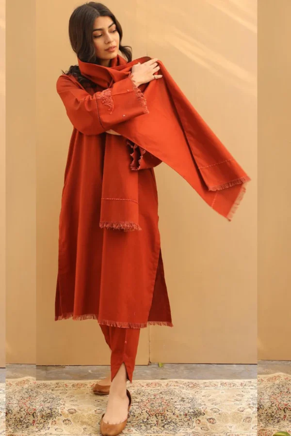 KN565-Asling Winter 3 Piece Dhanak Embroidered Suit with Dhanak Embroidered Shawll