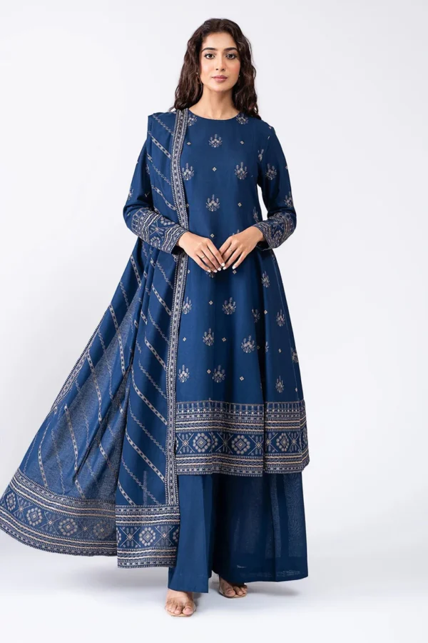 KN578-WINTER 3-Pc Embroidered Dhanak Suit with Heavy Embroidered Dhanak Shawll