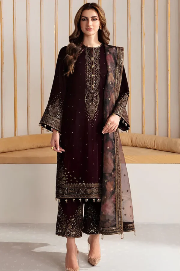 Velvet Unstitched 3PCs Embroidered Dress With Organza Dupatta