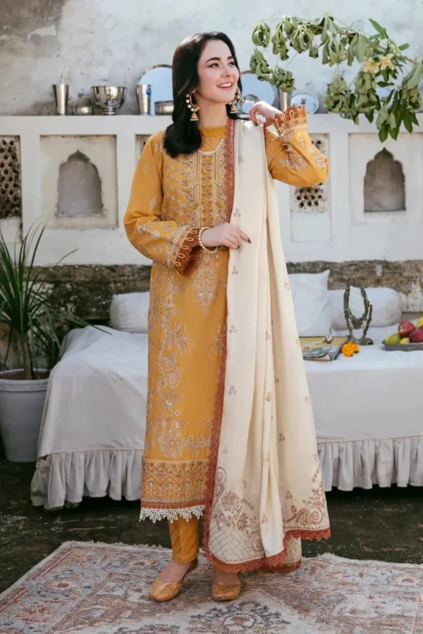 3PC DHANAK EMBROIDERED SHIRT WITH DHANAK EMBROIDERED SHAWL