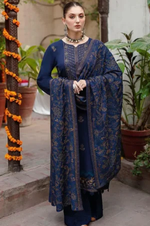 KN609-WINTER 3PC Embroidered Shirt With Heavy Embroidered Dhanak Shawl
