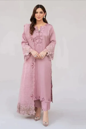 KN613-winter Khaddar Unstitched 3 Piece Embroidered Dress with Embroidered Organza Duppatta