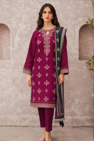 KN619-Jazmin WINTER 3PC Dhanak Embroidered suit with Printed Shawll