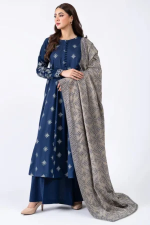 KN778-WINTER 3-Pc Embroidered Dhanak Suit with Heavy Embroidered Dhanak Shawll