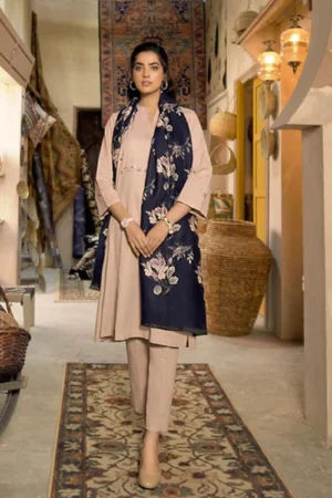 KN808-Winter 3 Piece Dhanak Suit with digital printed wool shawll