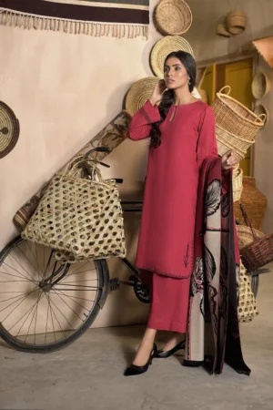 KN813-Winter 3 Piece Dhanak Suit with digital printed wool shawll