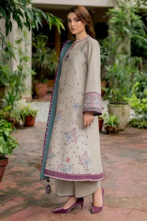 KN818-Winter Jazmin 3PC Dhanak Embroidered suit with Printed Shawll
