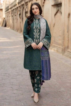 KN831-Winter Jazmin 3PC Dhanak Karandi Printed Suit