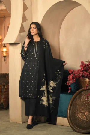 KN916-3PC Winter Dhanak Embroidered suit with Printed Shawll