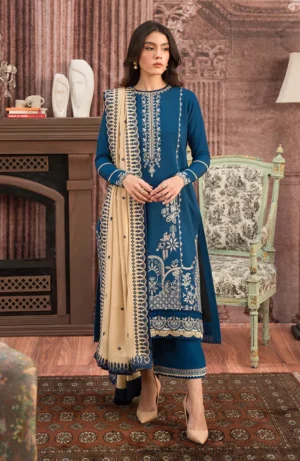 KN917-WINTER 3-Pc Embroidered Dhanak Suit with Heavy Embroidered Dhanak Shawll