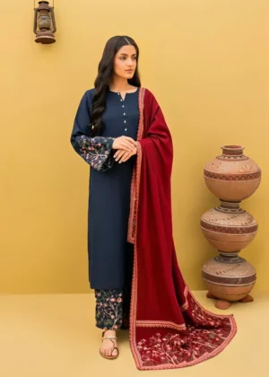KN918-WINTER 3-Pc Embroidered Dhanak Suit with Heavy Embroidered Dhanak Shawll