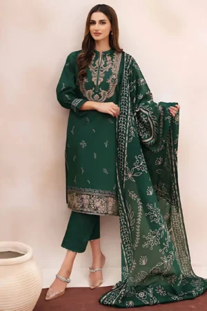 KN938-WINTER 3PC Dhanak Embroidered suit with Printed Shawll