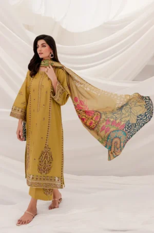 KN940-WINTER 3PC Dhanak Embroidered suit with Printed Shawll