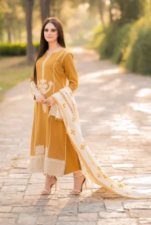 KN1212 WINTER 3-Pc Embroidered Dhanak Suit with Heavy Embroidered Dhanak Shawll